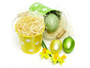 Картинка праздничные пасха нарциссы ведро яйца праздник
