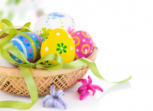 Картинка праздничные пасха бантик корзина яйца праздник egg easter