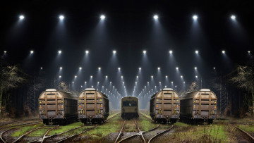 Картинка техника вагоны ночь железная дорога