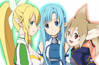 обоя аниме, sword art online, девушки, взгляд, фон