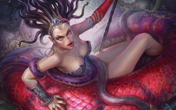 Картинка фэнтези существа горгона зло медуза змея демон