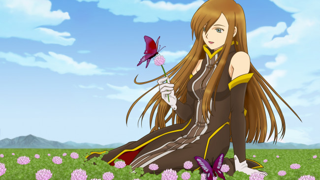 Обои картинки фото tales of the abyss, аниме, фон, взгляд, девушка