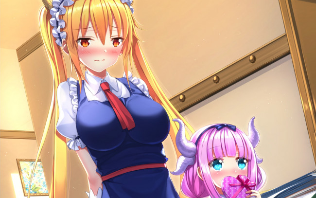 Обои картинки фото miss kobayashi`s dragon maid, аниме, девушка, взгляд, фон