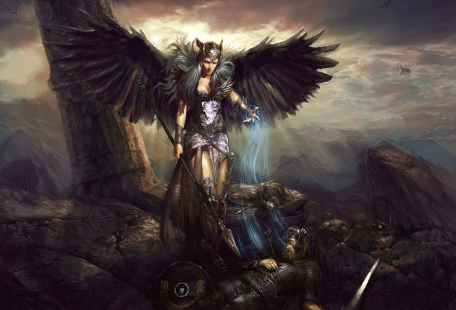 Обои картинки фото фэнтези, ангелы, душа, ангел, крылья, воин, поле, битвы