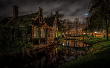Картинка города -+здания +дома голландия north holland ночь zaanstad нидерланды