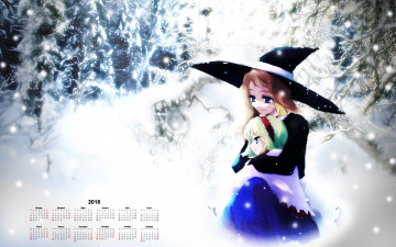Картинка календари аниме 2018 девушка взгляд шляпа снег двое