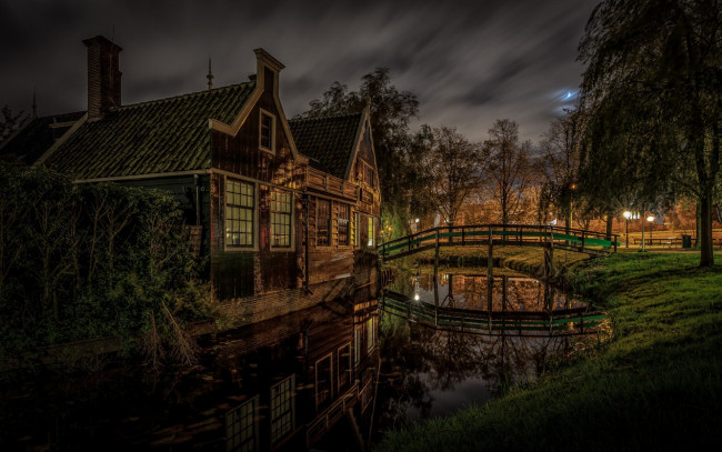 Обои картинки фото города, - здания,  дома, голландия, north, holland, ночь, zaanstad, нидерланды