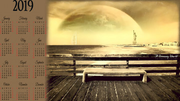 Картинка календари компьютерный+дизайн планета скамейка статуя