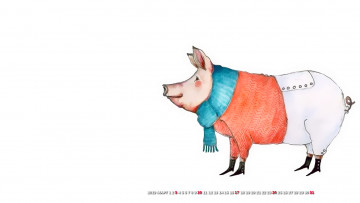 Картинка календари рисованные +векторная+графика шарф свинья поросенок