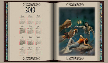 обоя календари, фэнтези, колдовство, кукла, вуду, девушка, книга