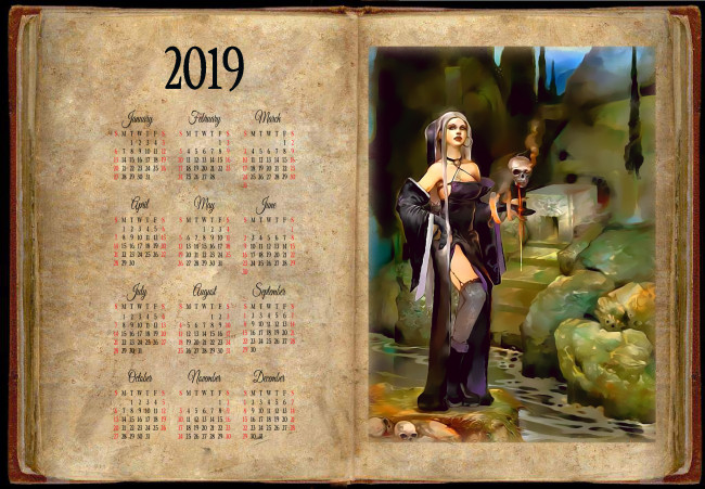 Обои картинки фото календари, фэнтези, вода, девушка, череп