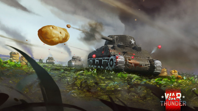 Обои картинки фото видео игры, war thunder, танки, поле, картошка