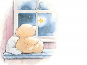 Картинка рисованное мишки+тэдди мишка окно подушки звезда