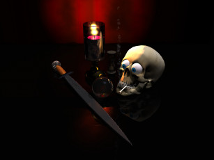 Картинка 3д графика horror ужас свеча нож череп