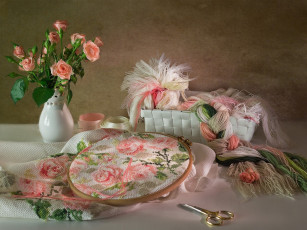 Картинка разное ремесла поделки рукоделие вышивка нитки ленты розы