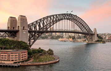 Картинка города сидней австралия мост вода закат флаги