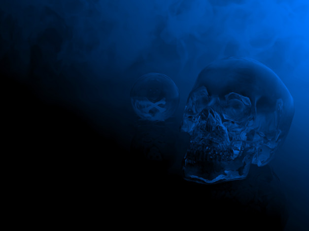 Обои картинки фото 3д, графика, horror, ужас, череп, синий