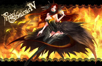 Картинка аниме pixiv+fantasia демон sasama keiji девушка платье огонь pixiv fantasia