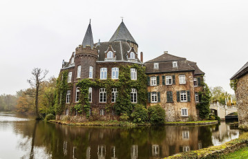 обоя schloss linnep, города, замки германии, река, замок