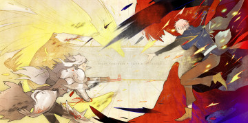 Картинка аниме pixiv+fantasia pixiv fantasia крылья оружие мужчина девушка kaninn