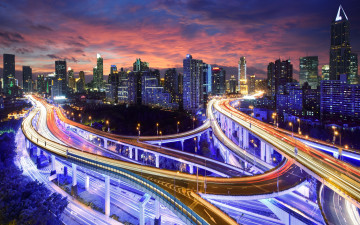 Картинка города гонконг+ китай кнр гонконг высотки высотные здания огни hong kong дороги шоссе свет небоскребы выдержка ночь азия город china