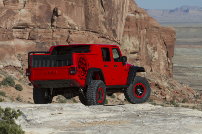 Обои картинки фото автомобили, jeep, красный, 2015г, concept, responder, red, rock, wrangler, jk