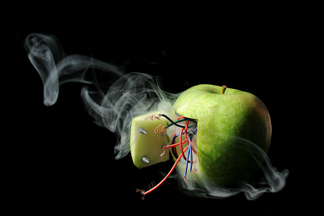Обои картинки фото юмор и приколы, поломка, яблоко, электронное