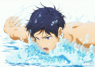 обоя аниме, free, вода, плавание, парень