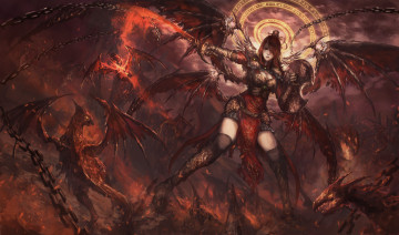 Картинка фэнтези красавицы+и+чудовища поза меч щит крылья демоница девушка арт фантастика