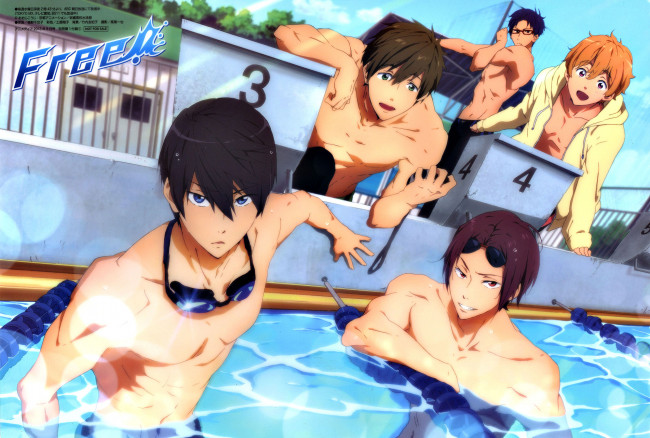 Обои картинки фото аниме, free, бассейн, парни