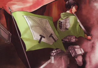 Картинка аниме shingeki+no+kyojin эмблема клинки shingeki no kyojin levi ackerman привод флаг военная форма вторжение гигантов