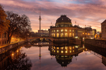 Картинка berlin+sunrise города берлин+ германия телебашня