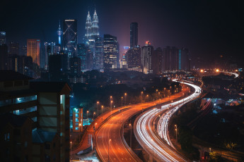 Картинка города куала-лумпур+ малайзия ночь куала лумпур огни дорога город