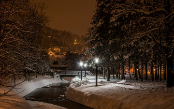 обоя города, - пейзажи, ночь, снег