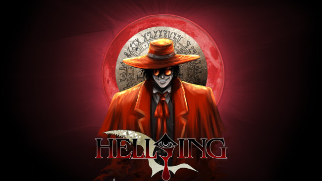 Обои картинки фото аниме, hellsing, blood, moon, alucard