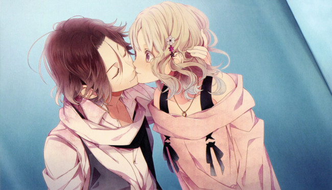 Обои картинки фото аниме, diabolik lovers, поцелуй