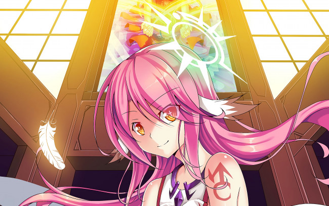 Обои картинки фото аниме, no game no life, девушка, взгляд, фон