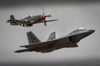 Картинка f-22+raptor+&+p-51+mustang авиация боевые+самолёты ввс