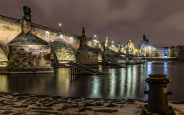 Картинка города рим +ватикан+ италия прага ночь фонари набережная река Чехия огни дома мост