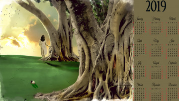 Картинка календари фэнтези дерево девушка