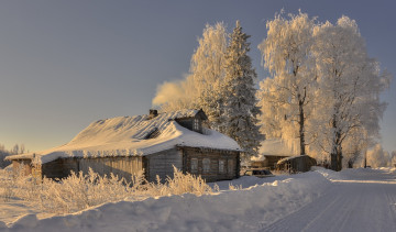 Картинка города -+здания +дома зима деревня утро архангельская область саунино
