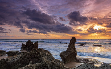 Картинка природа побережье камни закат небо лето