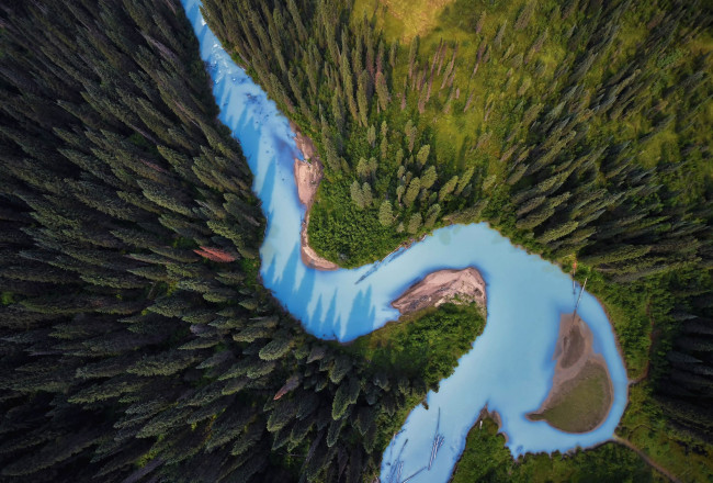 Обои картинки фото природа, реки, озера, деревья, лес, вид, сверху, река