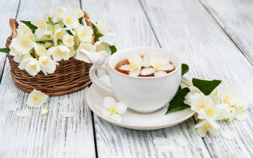Картинка еда напитки +чай цветы чай чашка корзинка жасмин