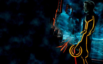 обоя кино фильмы, tron legacy, мужчина, костюм, диск, неон