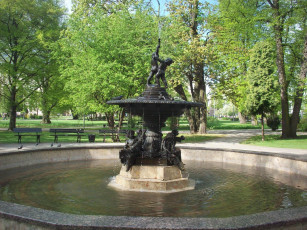 обоя рига, фонтан, верманском, парке, города, латвия