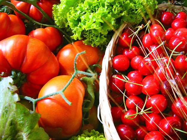 Обои картинки фото еда, овощи, вишня, томаты, помидоры