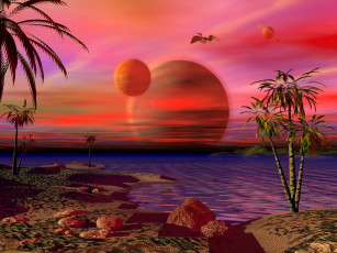 Картинка 3д графика atmosphere mood атмосфера настроения пальмы планеты море