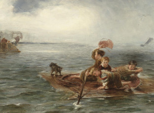 Картинка рисованные william mctaggart дети на плоту