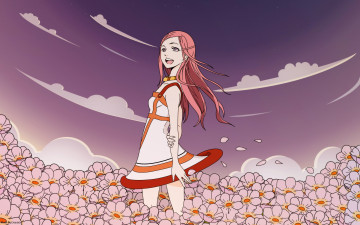 обоя аниме, eureka, seven, цветы, небо, облака, anemone